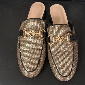Shimmering Gold Mules with Chain Detail